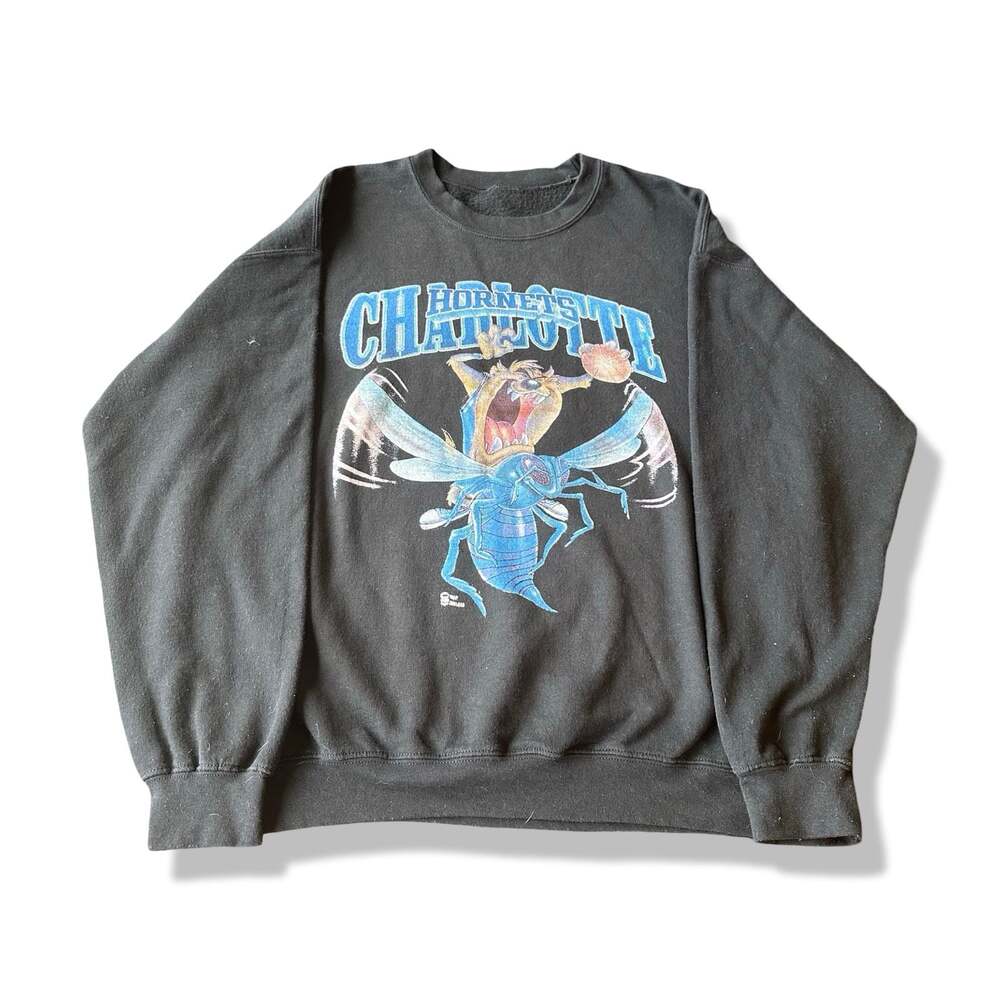 Vintage 90s Warner Bros Looney Tunes Taz Charlotte Hornets Crewneck Sweatshirt
